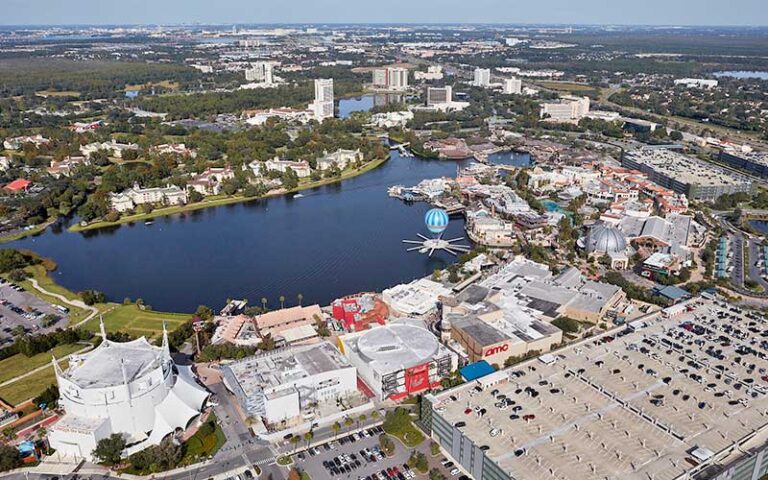 aerial above disney springs daytime at maxflight helicopter services kissimmee