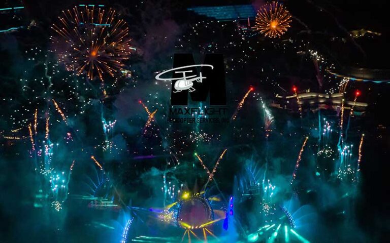 aerial night view of epcot disney fireworks show at maxflight helicopter services kissimmee