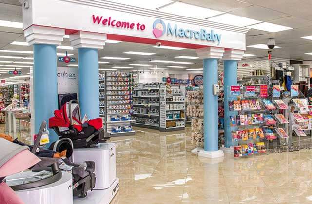 blue and pink gateway interior entrance with welcome car seats racks and shelves at macrobaby store orlando