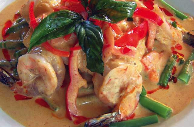 coconut shrimp dish with red bell pepper at thai thani restaurant orlando