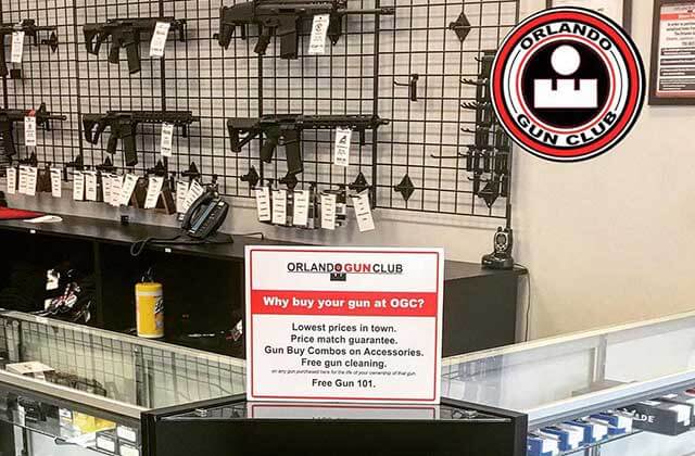 counter racks with guns and ammo at orlando gun club