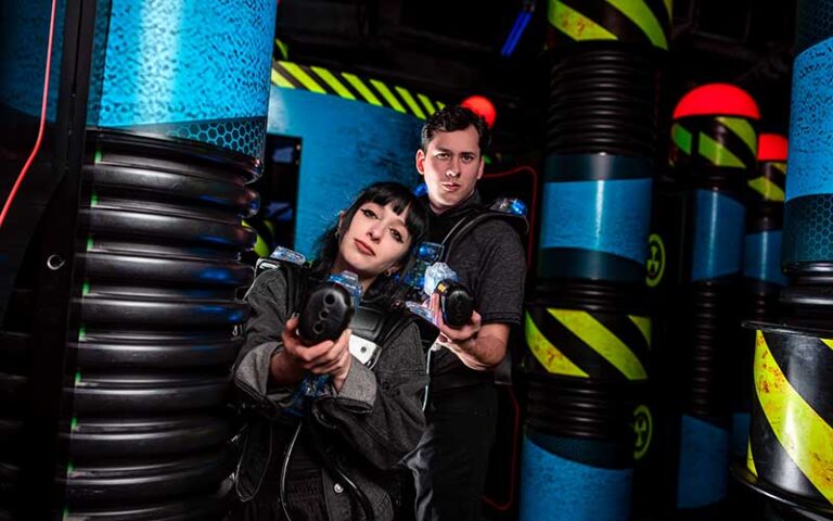 couple playing laser tag at wonderworks orlando