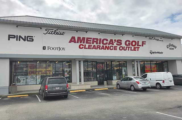 front exterior of store with sign and parking at americas golf outlet superstore orlando