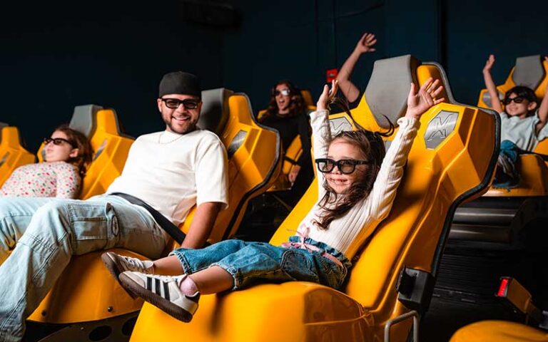 kids and dad seated in 3d theater at wonderworks orlando
