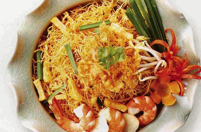 shrimp noodle dish with colorful garnish at thai thani restaurant orlando
