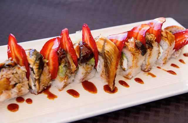sweet sushi roll with strawberries oishi japanese restaurant orlando
