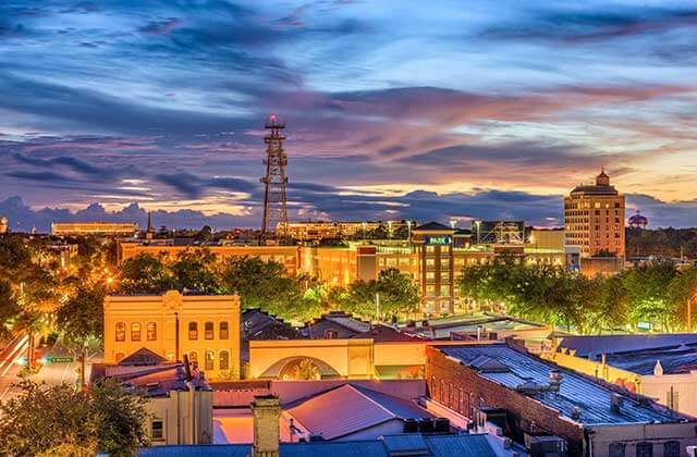 aerial view with sunset skyline and tower at gainesville florida destination feature