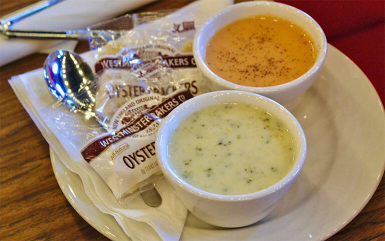 clam chowder bowls with crackers at boston lobster feast orlando kissimmee
