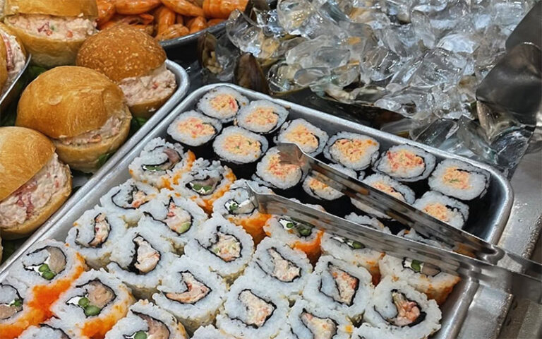 sushi bar with lobster rolls and shrimp at boston lobster feast orlando kissimmee