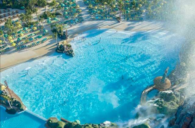 aerial view of beach area from top of volcano ride at universals volcano bay water park orlando