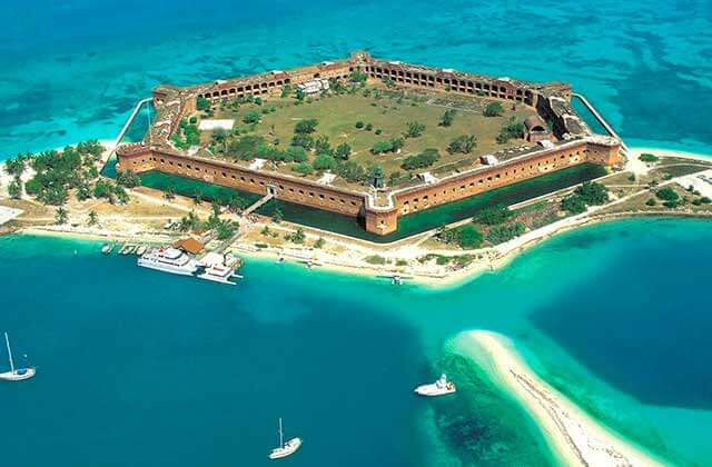 aerial view of island fort at dry tortugas national park ferry