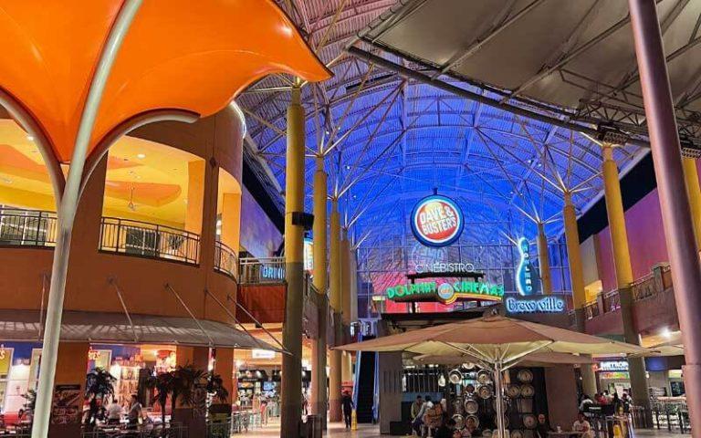 atrium with canopies and stage area at dolphin mall miami