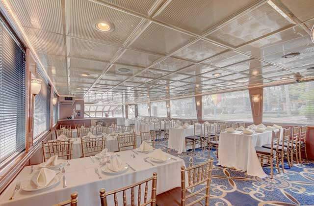 banquet dining area on deck at delray yacht cruises