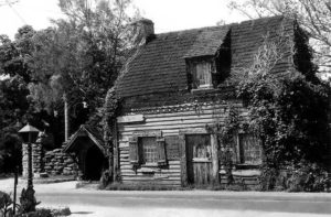 black and white historical photo of a wooden schoolhouse at oldest wooden school house st augustine