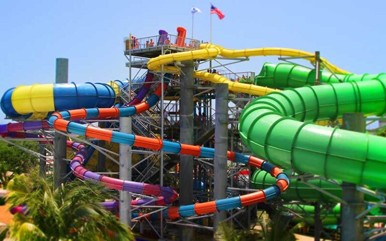 colorful tubes and water slides at rapids water park west palm beach