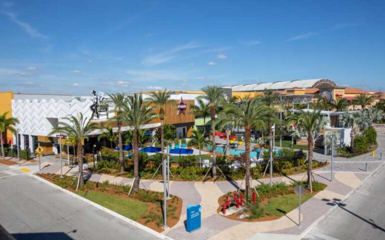 daytime exterior aerial with bar and trees at dolphin mall miami