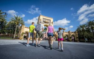 family walking toward front entrance at universal studios florida