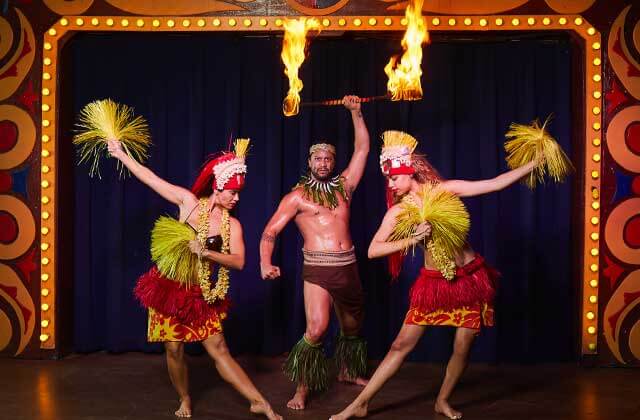 fire luau performers on stage at jungle queen riverboats ft lauderdale