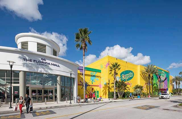 mall entrance with crayola experience anchor store at the florida mall orlando