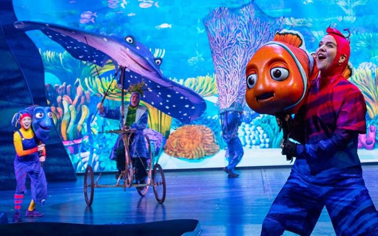 nemo character with others on stage at finding nemo big blue and beyond at disneys animal kingdom walt disney world resort orlando