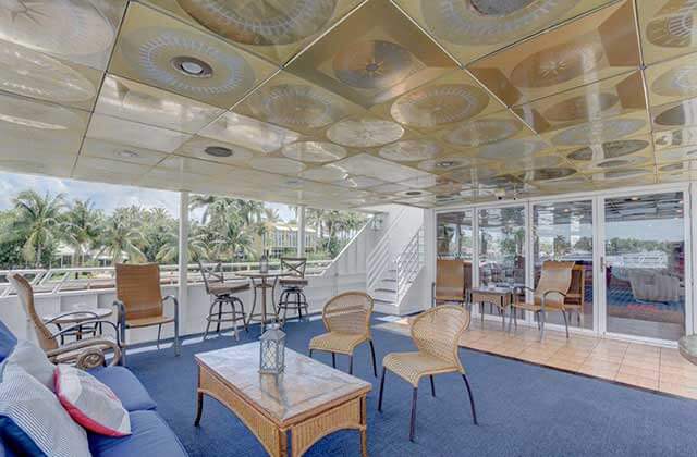 seating area on deck of yacht at delray yacht cruises