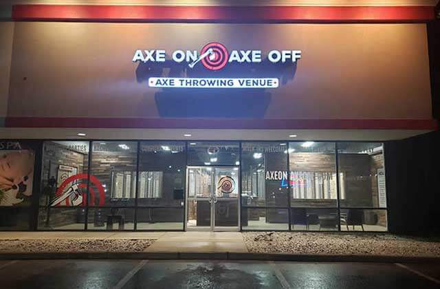 front exterior at night at axe on axe off throwing venue orlando