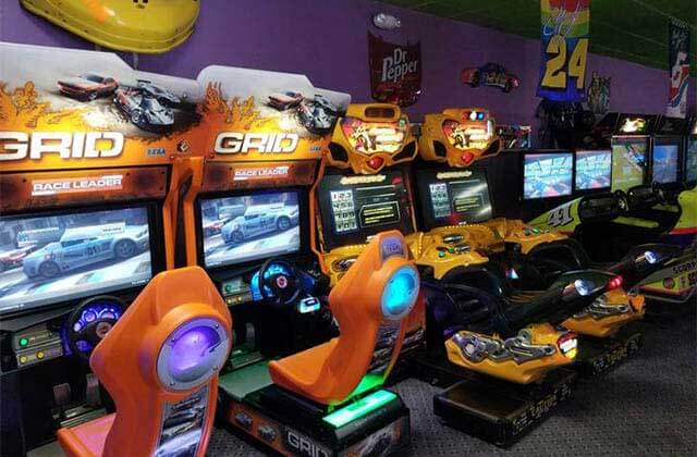 row of racing arcade games indoor at kissimmee go karts florida