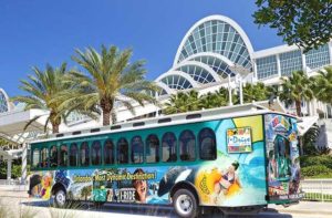 trolley bus parked at convention center for i-ride trolley orlando