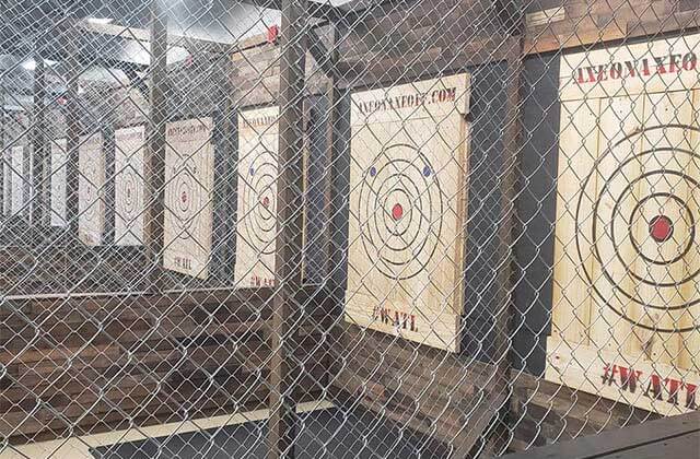 view from side row of targets at axe on axe off throwing venue orlando