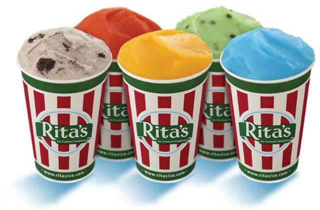 five cups with different frozen treat varieties at ritas italian ice lake buena vista