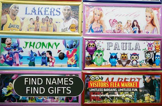 name plates in disney and nba themes at visitors flea market kissimmee