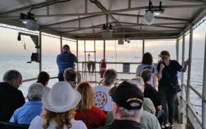 pontoon boat tour on water at crystal river preserve state park