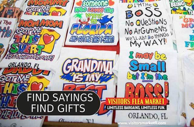 several novelty tshirts and souvenirs at visitors flea market kissimmee