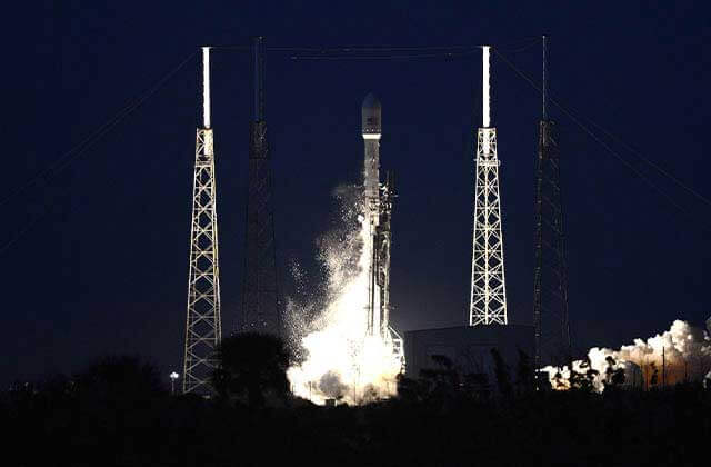 falcon rocket launch at night at space coast beaches