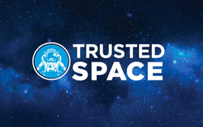 trusted space graphic with astronaut logo for kennedy space center visitor complex