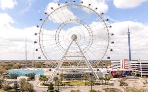 aerial view of observation wheel with ground level at the orlando eye icon park