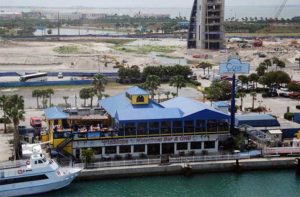 aerial view of waterfront restaurant at fish lips cocoa beach