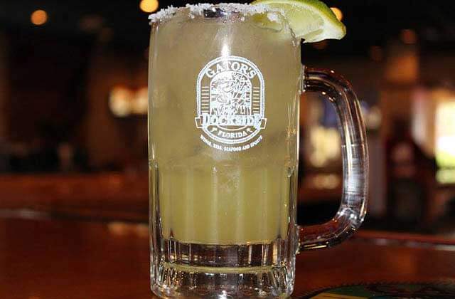 brand glass stein with margarita with salted rim and lime at gators dockside port canaveral