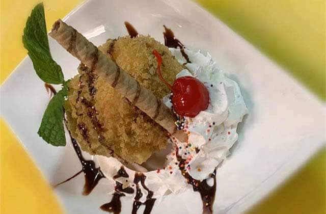 fried ice cream dessert with toppings at sushi yama asian bistro boca raton