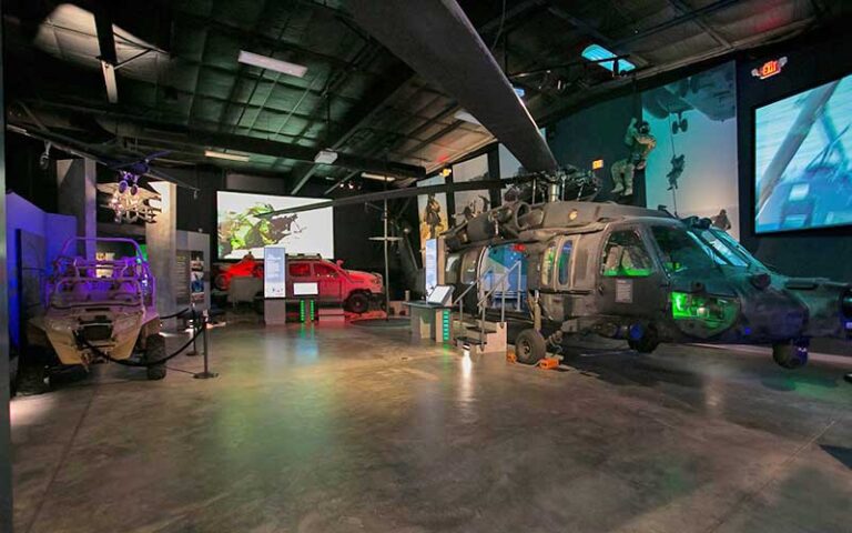 museum space with helicopter and vehicles at national navy udt seal museum fort pierce