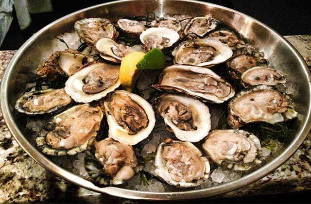 platter of halved oysters with lemon garnish at wild sea oyster bar grill ft lauderdale