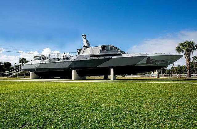 replica of a navy ship mounted outside at national navy udt seal museum ft pierce