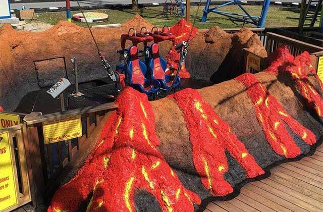 two seater rig for sling shot ride with volcano theme at slingshot vomatron panama city beach
