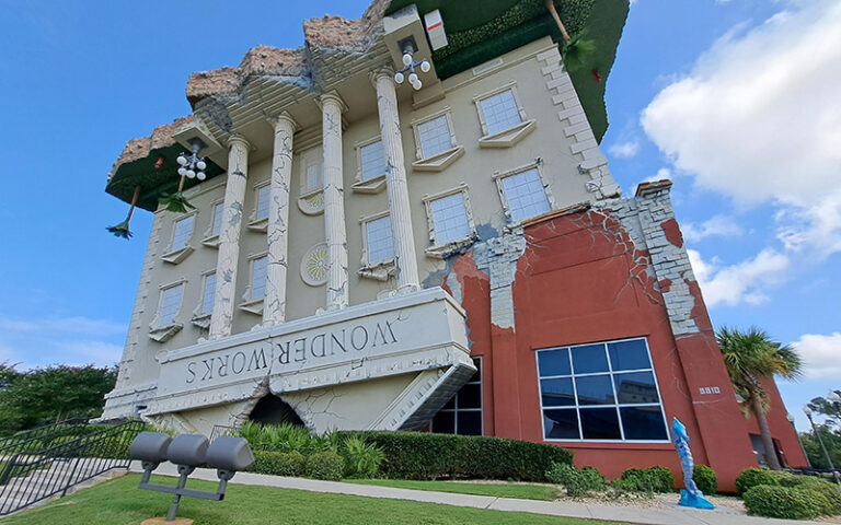 upside down front exterior of building at wonderworks panama city beach