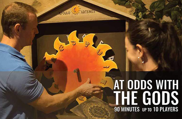 family turning greek sundial wording at odds with the gods at the escape effect orlando