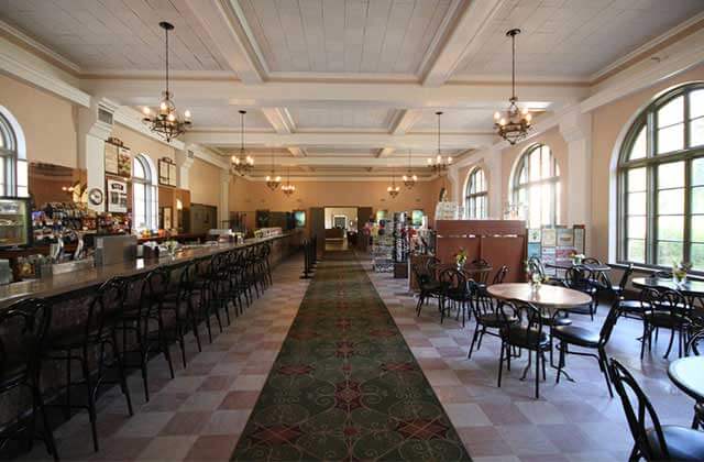 authentic style soda shop lounge and gift shop with marble counter at the lodge at wakulla springs state park florida