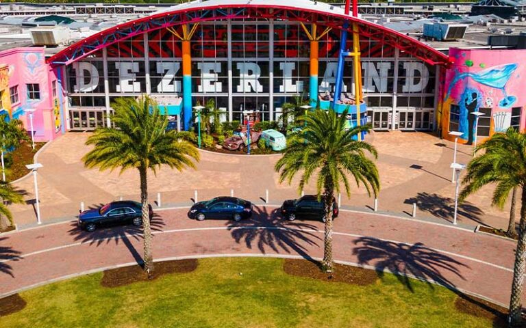aerial exterior of mall complex at dezerland park orlando