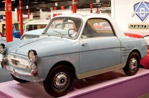 small blue and white classic car exhibit at orlando auto museum dezerland