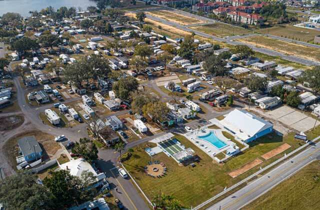 aerial view of rv park and pool at sun outdoors orlando championsgate rv resort