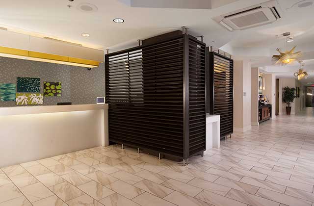 lobby with front desk and tropical decor at springhill suites orlando convention center international drive area